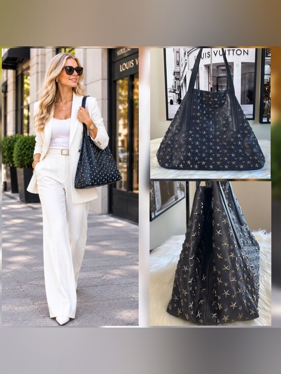 Jimmy Choo Handbags - JIMMY CHOO Studded Star Leather Tote Bag - Navy Blue